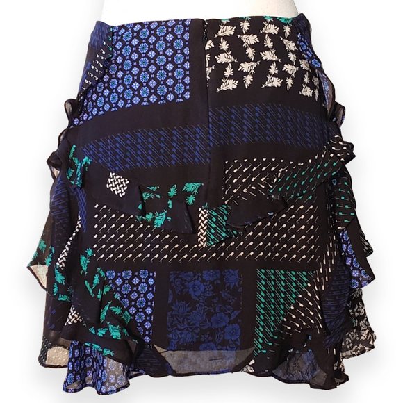 Derek Lam 10 Crosby 100% Silk Patchwork-Print Ruffled Skirt - Picture 3 of 8